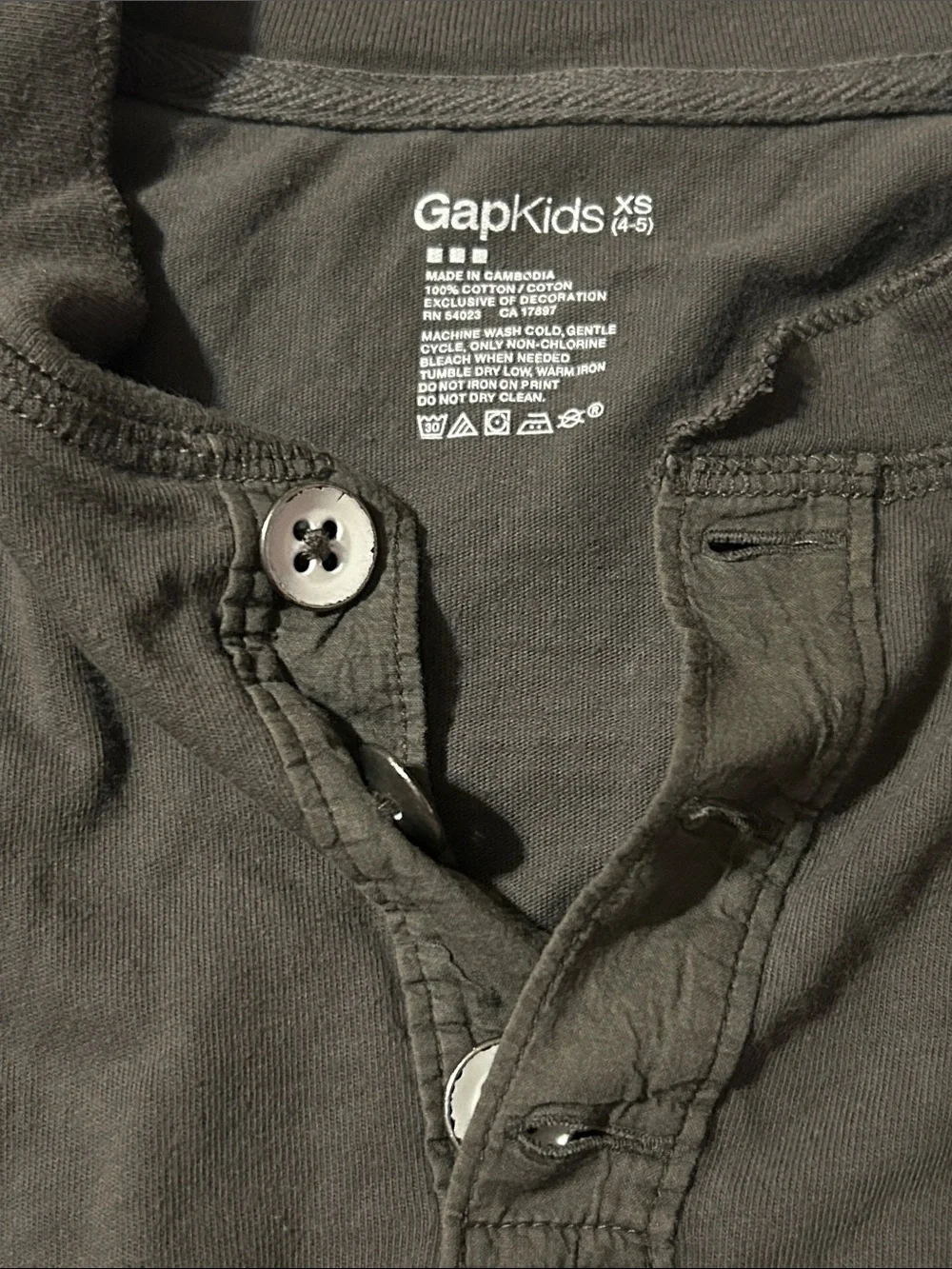GAP Kids Long Sleeve Henley Shirt - Charcoal